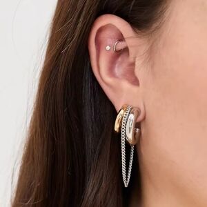 Two-tone Chain Hoop Earrings Gold Plated | NWOT